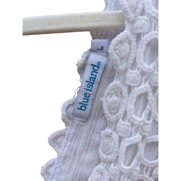 Blue Island Tunic Dress Top Crochet Trim White Size L - Picture 4 of 5
